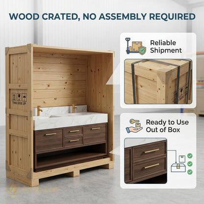 72''-96'' Double Bathroom Vanity with Sink Dark-Wood Modern Floating Drawers Storage