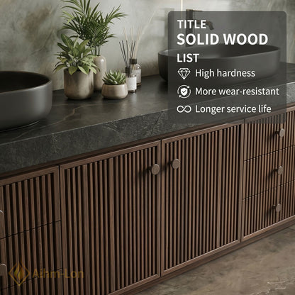 60''-96'' Double Bathroom Vanity with Sink Fluted Panel Front Dark Brown Finish