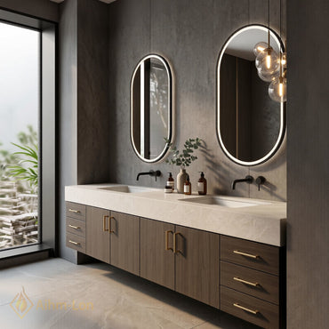 60''-96'' Double Bathroom Vanity with Sink Floating Basin Design Backlit Mirrors Veneer
