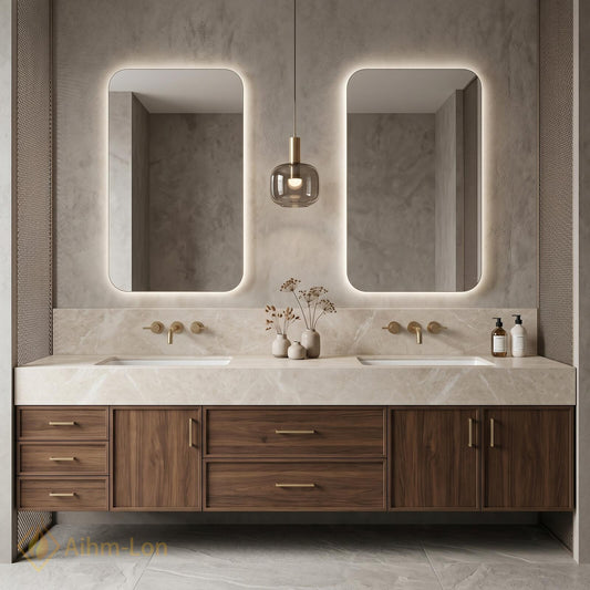 70''-96'' Double Bathroom Vanity with Sink Floating Stone Marble-Top Storage Drawers