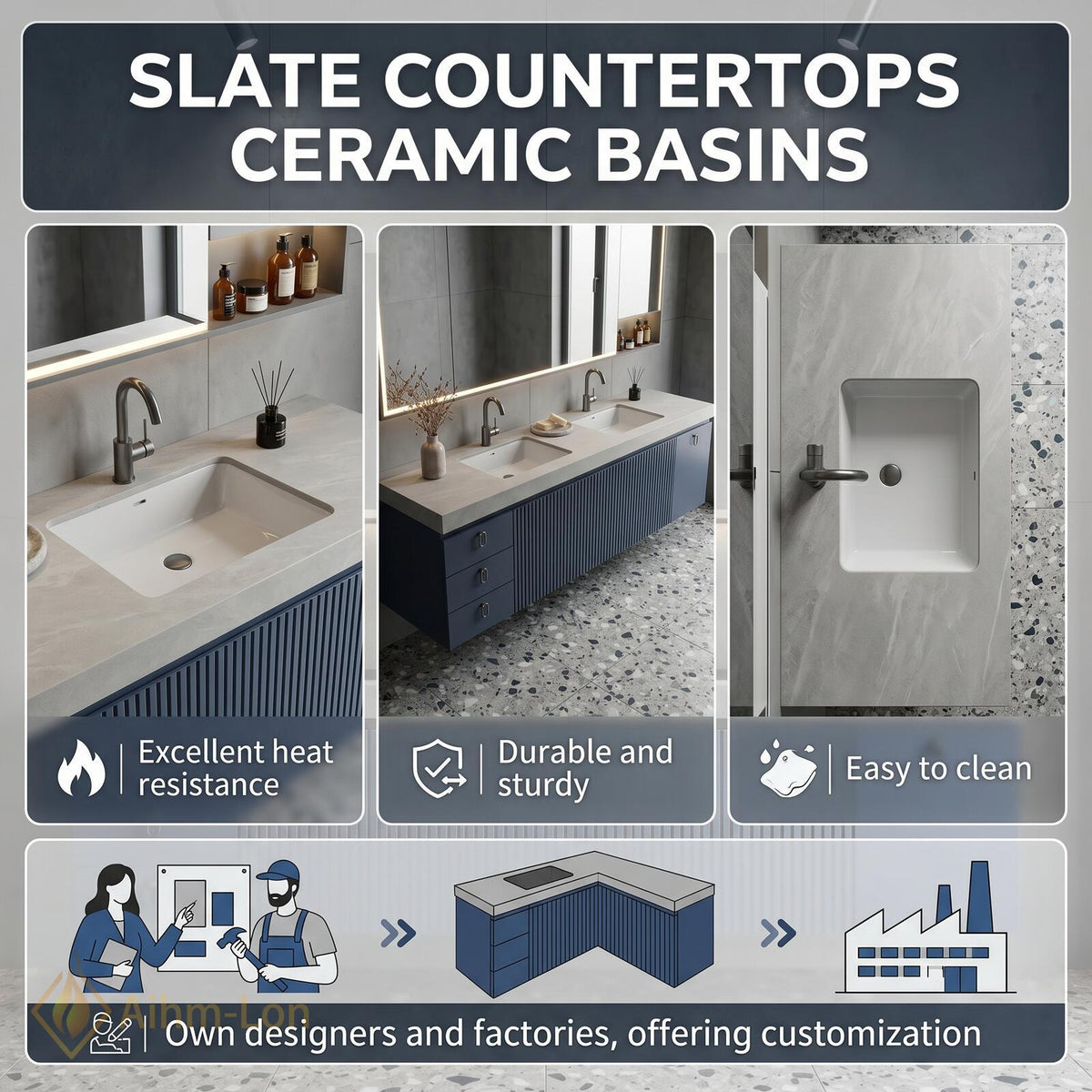 60''-96'' Double Bathroom Vanity with Sink Sleek Wall Mounted Ribbed Blue Finish