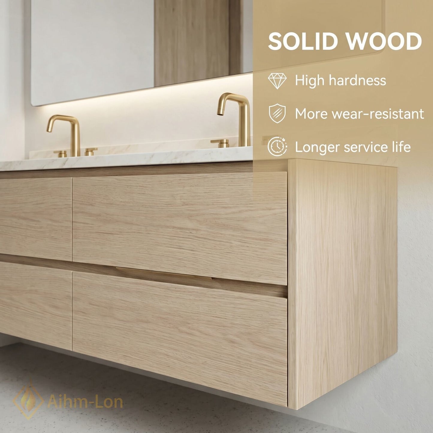 60''-96'' Modern Bathroom Vanity with Sink Floating Marble Texture Anti-Fog Drawers
