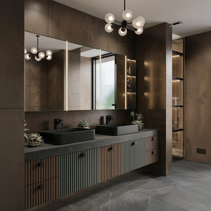 60''-96'' Double Bathroom Vanity with Sink Modern Floating Two-Tone Slatted Open Shelving