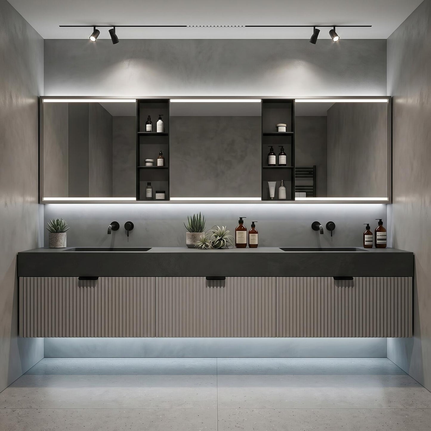 60''-96'' Modern Bathroom Vanity with Sink Double Sink Fluted Door Slate Grey Cabinet