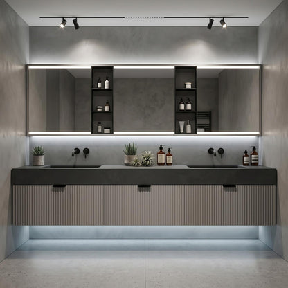 60''-96'' Modern Bathroom Vanity with Sink Double Sink Fluted Door Slate Grey Cabinet