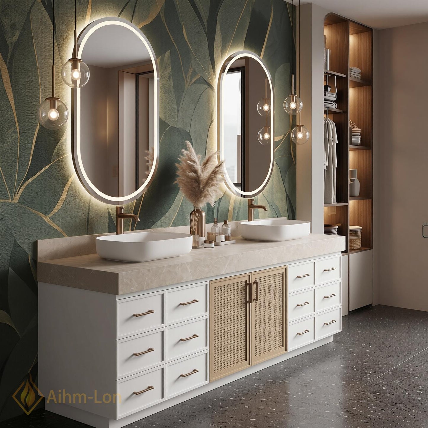 78''-96'' Double Bathroom Vanity with Sink White Modern Floating Door Drawer Storage