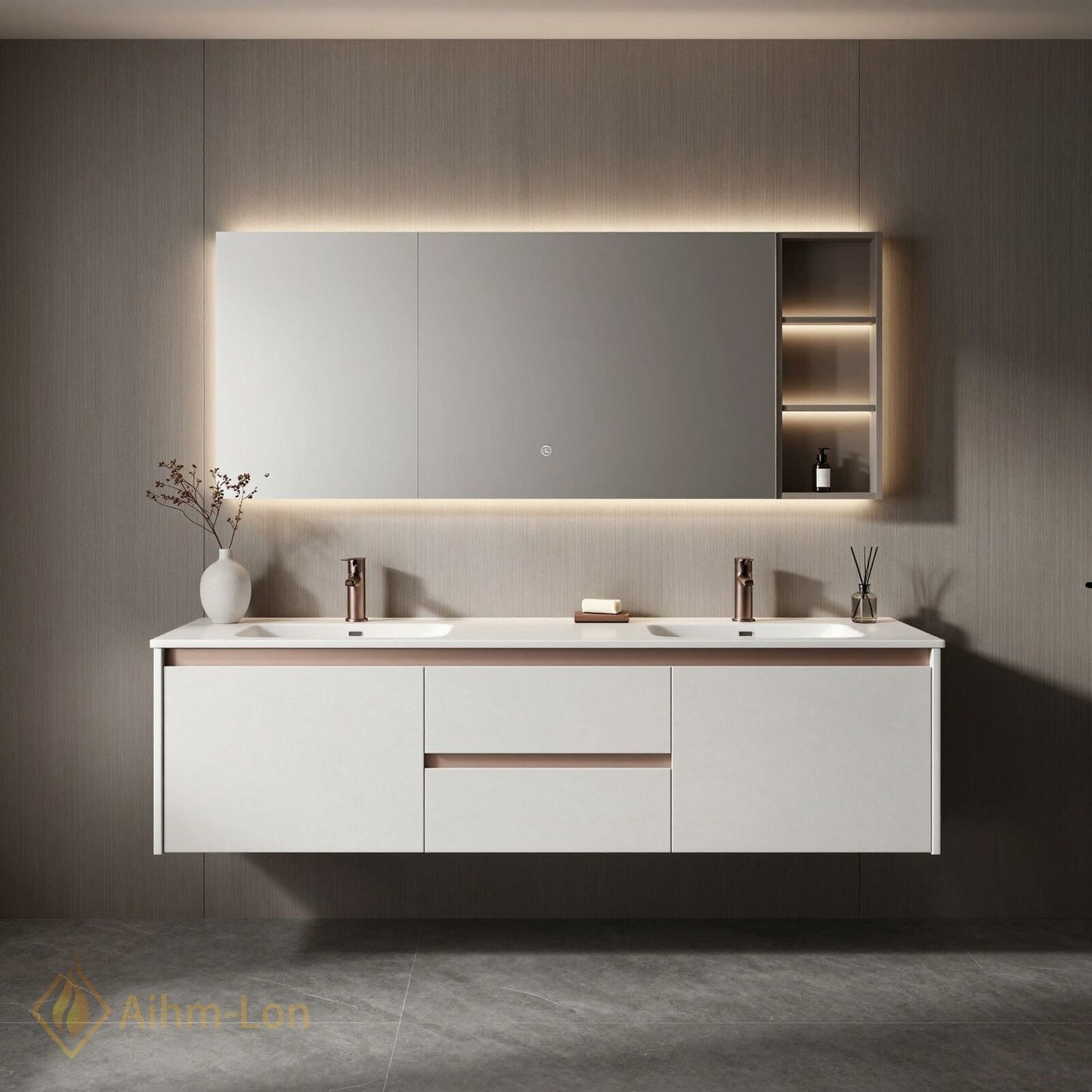 60''-96'' Wide Bathroom Vanity with Sink Matte White Double Sink Spacious Mirror Cabinet