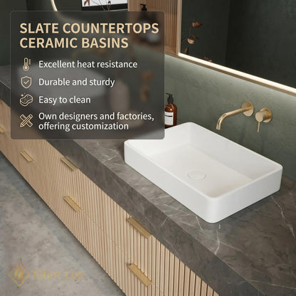 60''-96'' Double Bathroom Vanity with Sink Geometric Grey Stone Slatted Wood Panels
