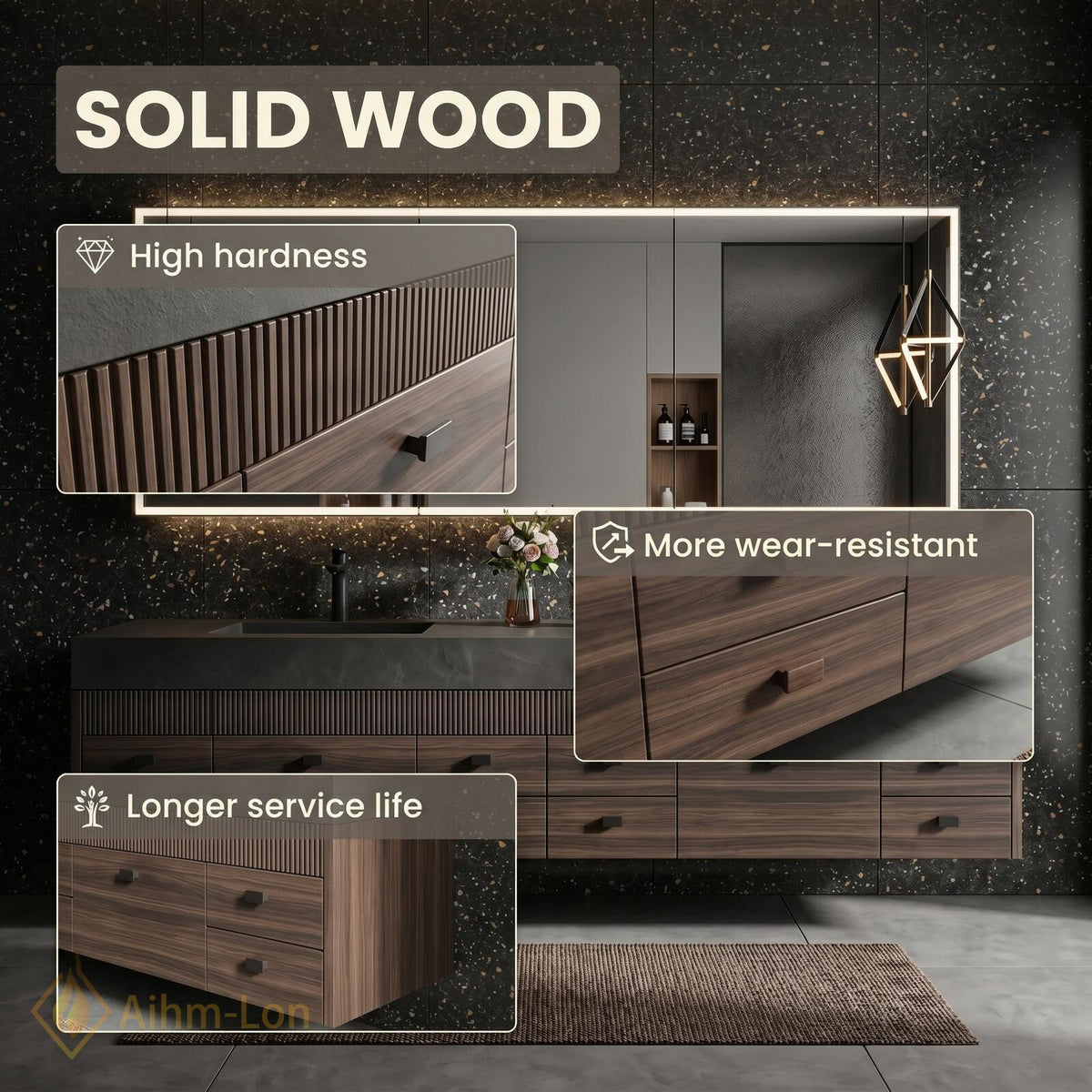 60''-96'' Double Bathroom Vanity with Sink Rattan Inset Door Light Oak Finish