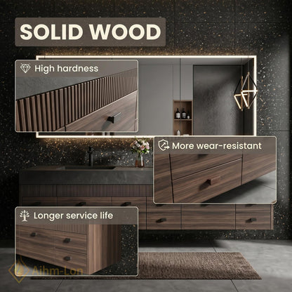60''-96'' Double Bathroom Vanity with Sink Rattan Inset Door Light Oak Finish