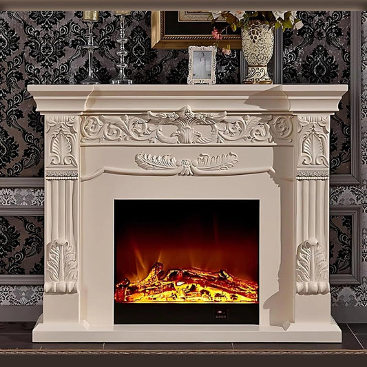 Aihm-Lon Exquisite Electric Fireplace with White Carved Details 59”-73”