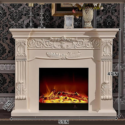 Aihm-Lon Exquisite Electric Fireplace with White Carved Details 59”-73”