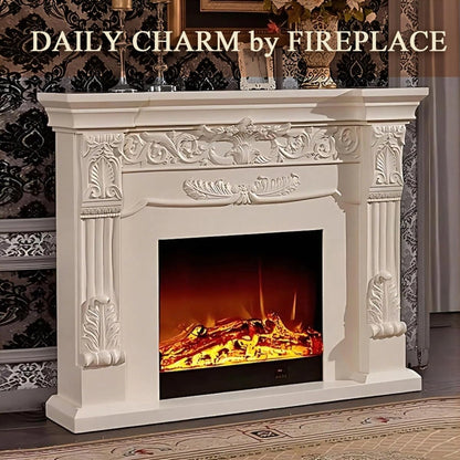 Aihm-Lon Exquisite Electric Fireplace with White Carved Details 59”-73”