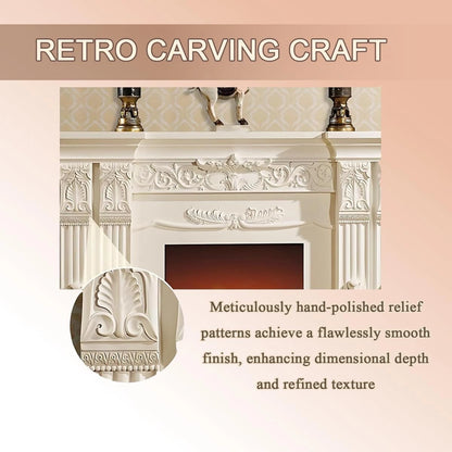 Aihm-Lon Exquisite Electric Fireplace with White Carved Details 59”-73”