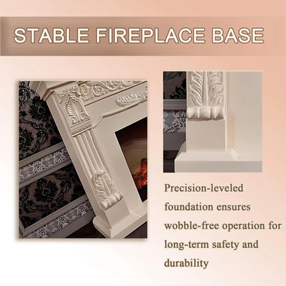 Aihm-Lon Exquisite Electric Fireplace with White Carved Details 59”-73”
