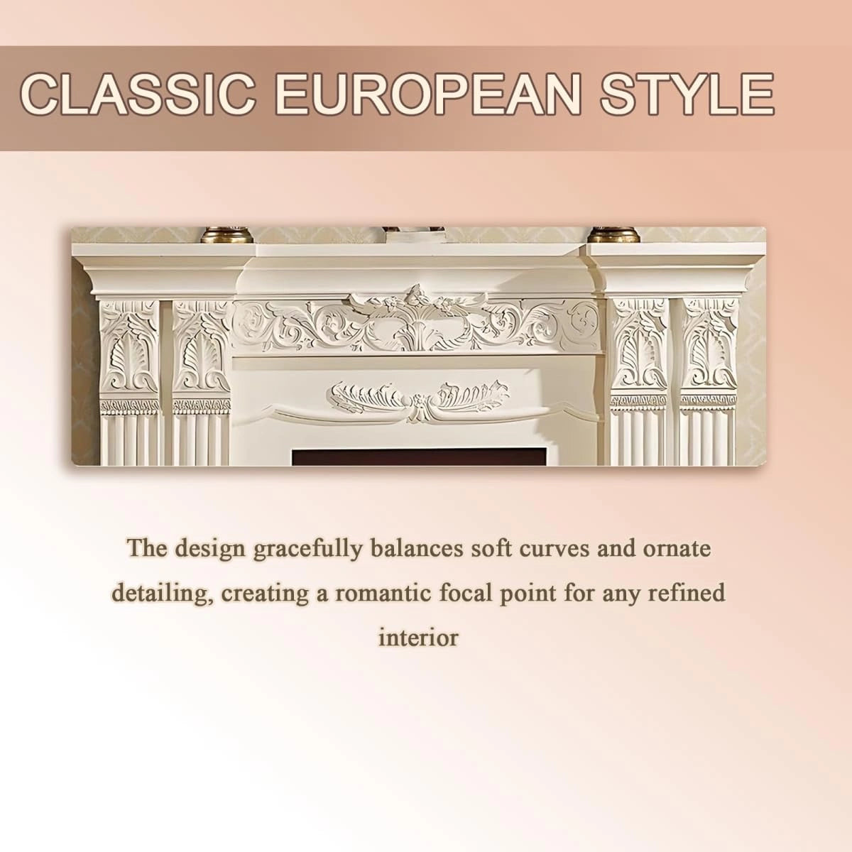 Aihm-Lon Exquisite Electric Fireplace with White Carved Details 59”-73”