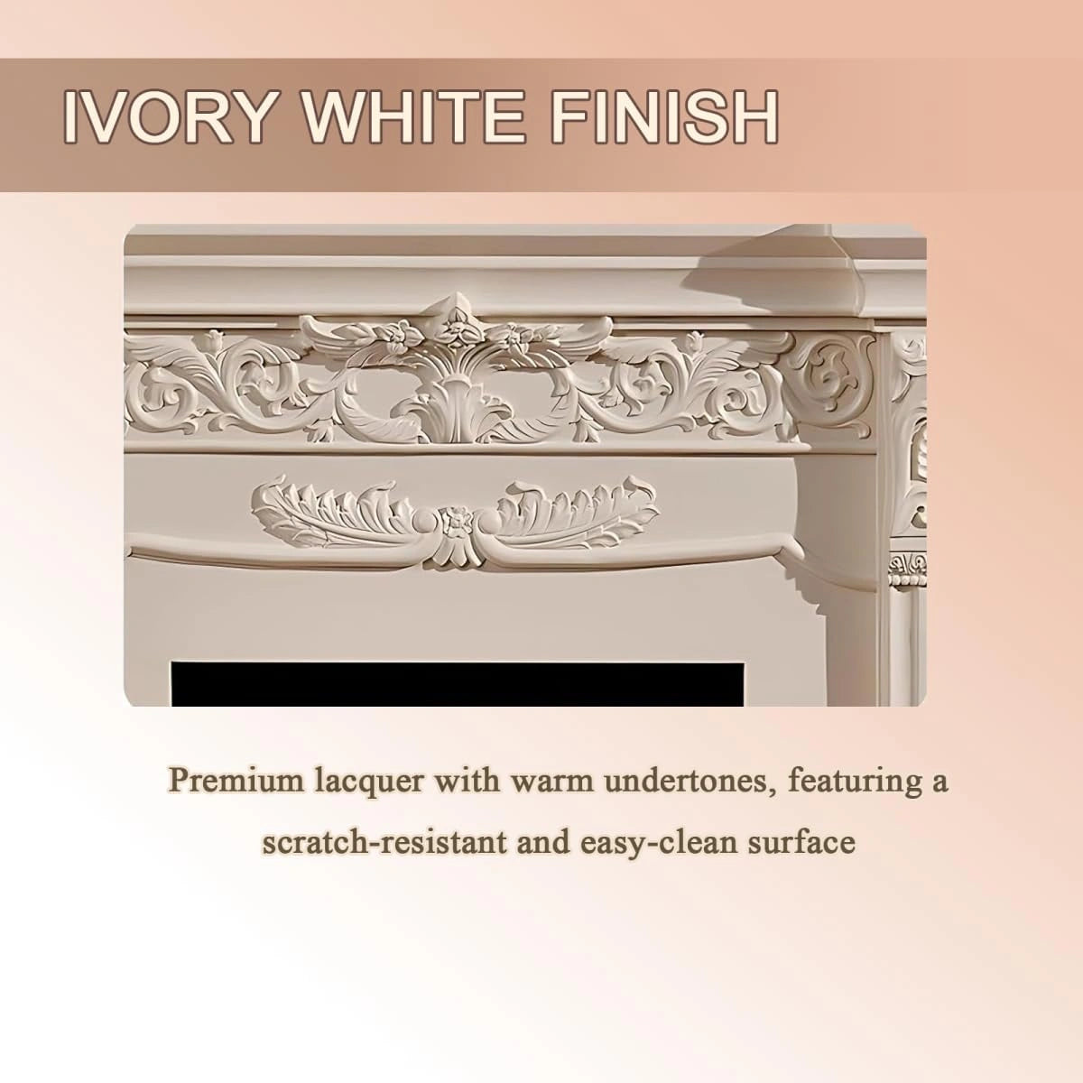 Aihm-Lon Exquisite Electric Fireplace with White Carved Details 59”-73”