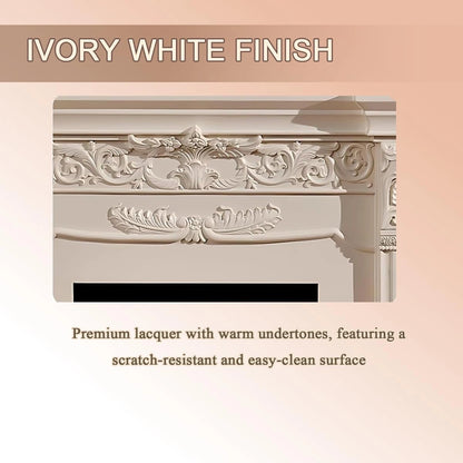 Aihm-Lon Exquisite Electric Fireplace with White Carved Details 59”-73”