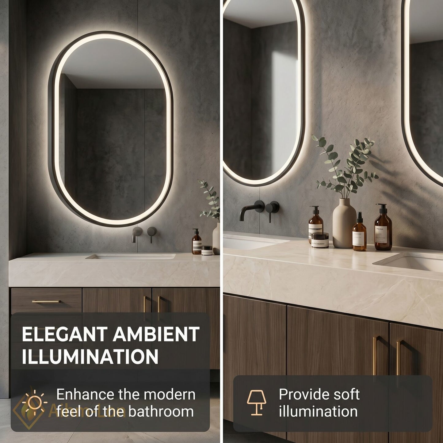 60''-96'' Double Bathroom Vanity with Sink Floating Basin Design Backlit Mirrors Veneer