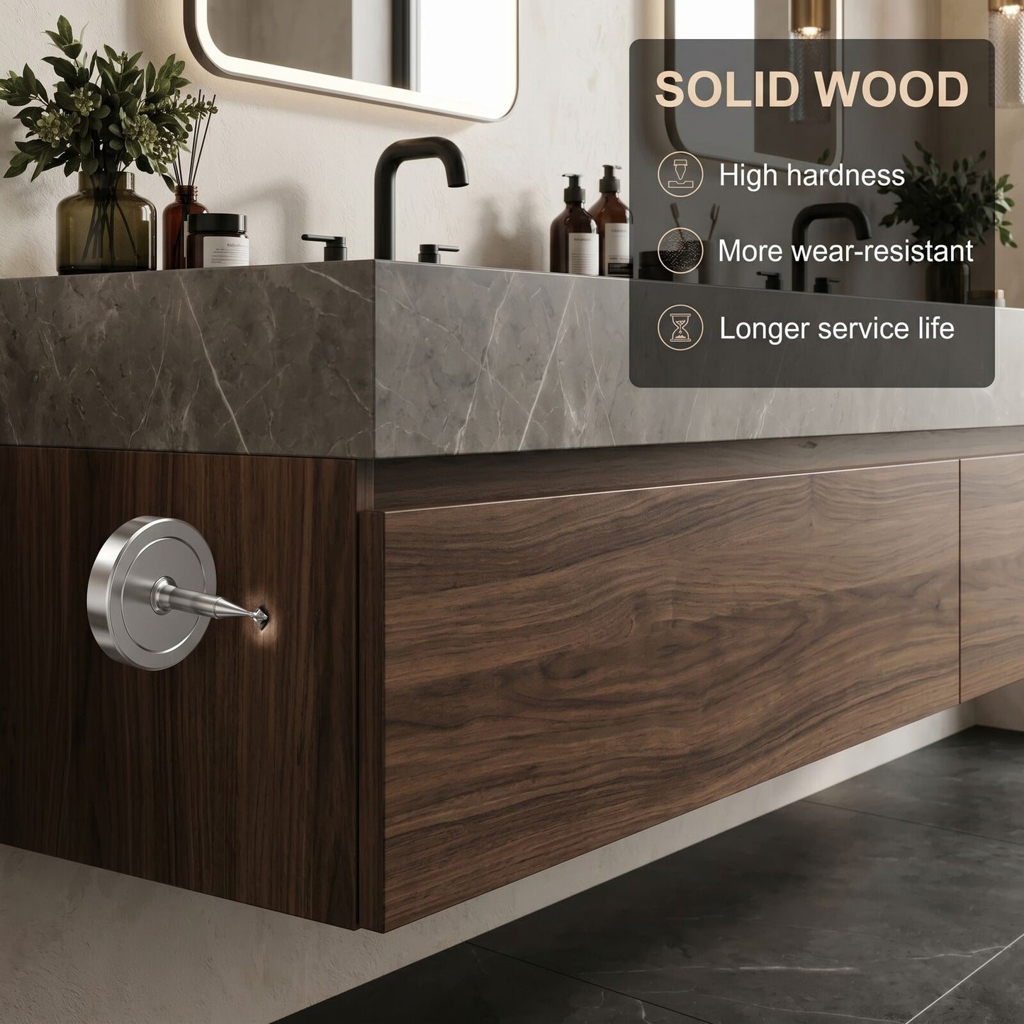 60''-96'' Modern Bathroom Vanity with Sink Double Sink Dark Stone Wood Grain Drawers Cabinet