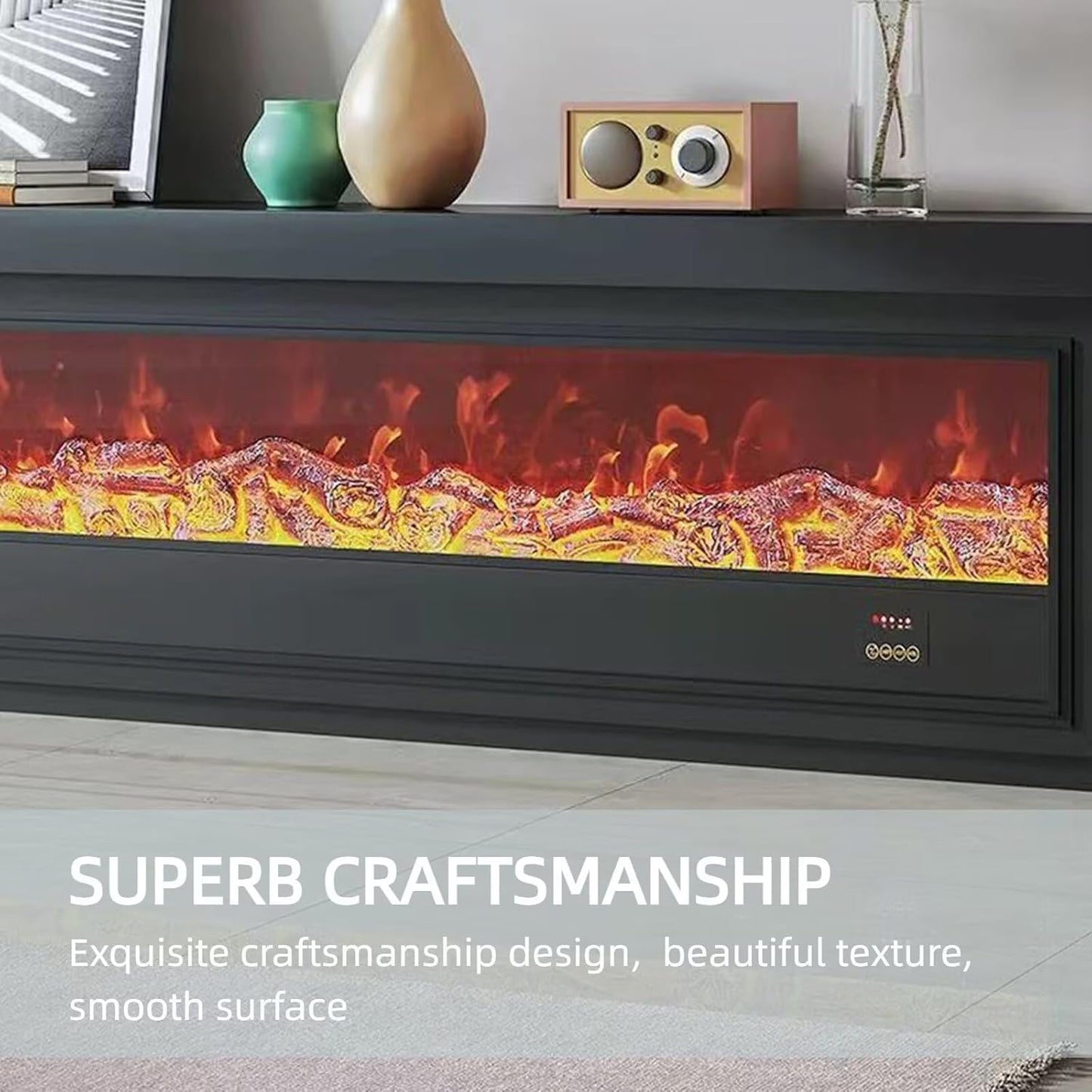 Aihm-Lon Modern Electric Fireplace with Spacious Top Shelf 59”-95”