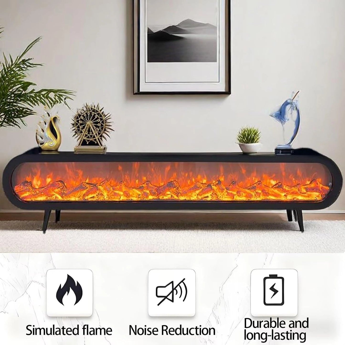 Aihm-Lon Indoor Electric Fireplace White Modern Style with Decorative Faux Flame 79”