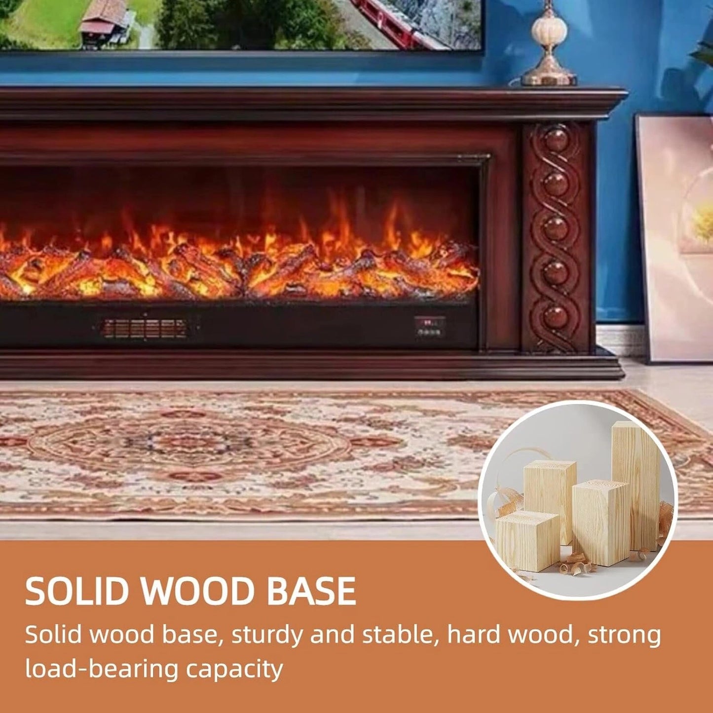 Aihm-Lon Luxury Electric Fireplace Includes Circular Carving with Decorative Flame 79”