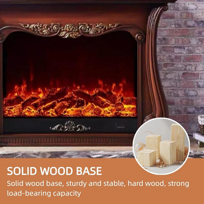 Aihm-Lon Brown Electric Fireplace with Wood Grain and Carved Decoration 59”