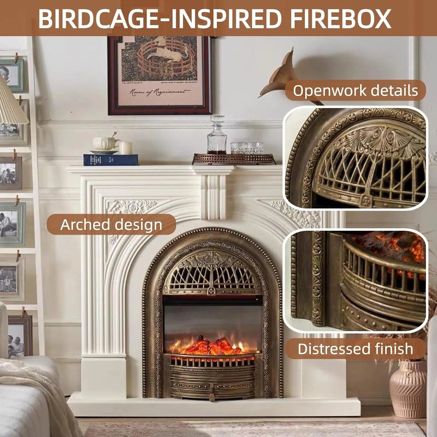 Aihm-Lon Vintage Electric Fireplace Includes Real Flame Insert and Heating Function 51”