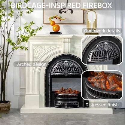 Aihm-Lon Vintage Electric Fireplace Includes Real Flame Insert and Heating Function 51”