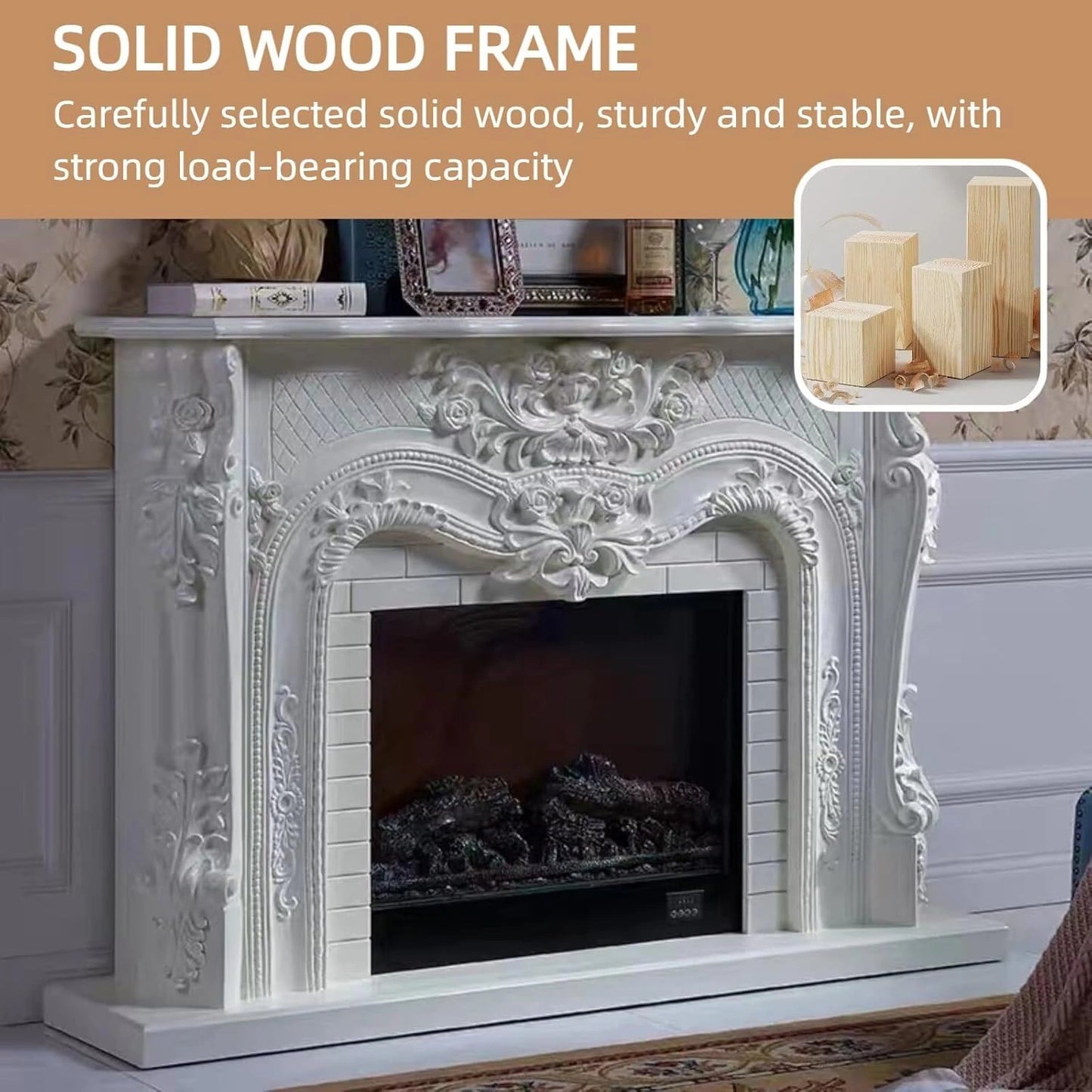 Aihm-Lon Retro Electric Fireplace Includes White European Faux Bricks 59”