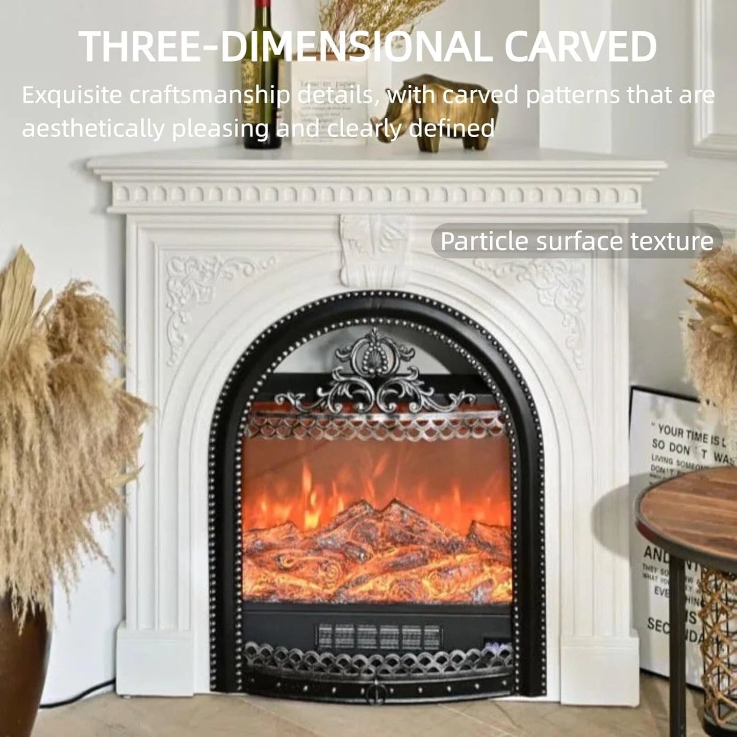 Aihm-Lon Corner Electric Fireplace with Triangular Cabinet and Modern Carving 39”