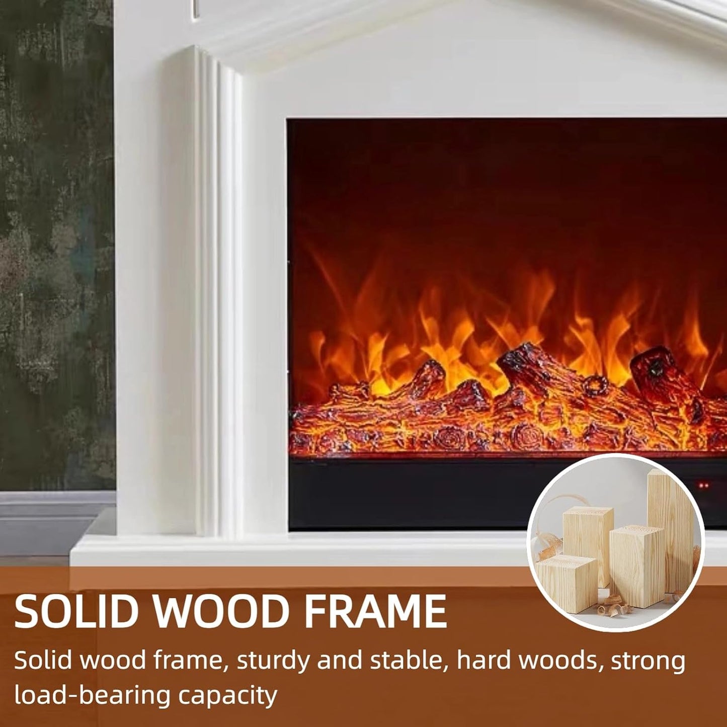 Aihm-Lon Brown Electric Fireplace Roof Shape 47”-59”