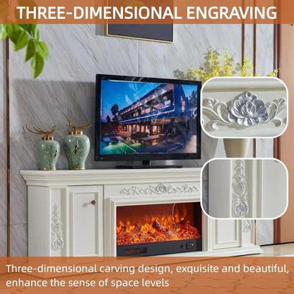 Aihm-Lon Electric Fireplace with Classic Carving Faux Flame 79”