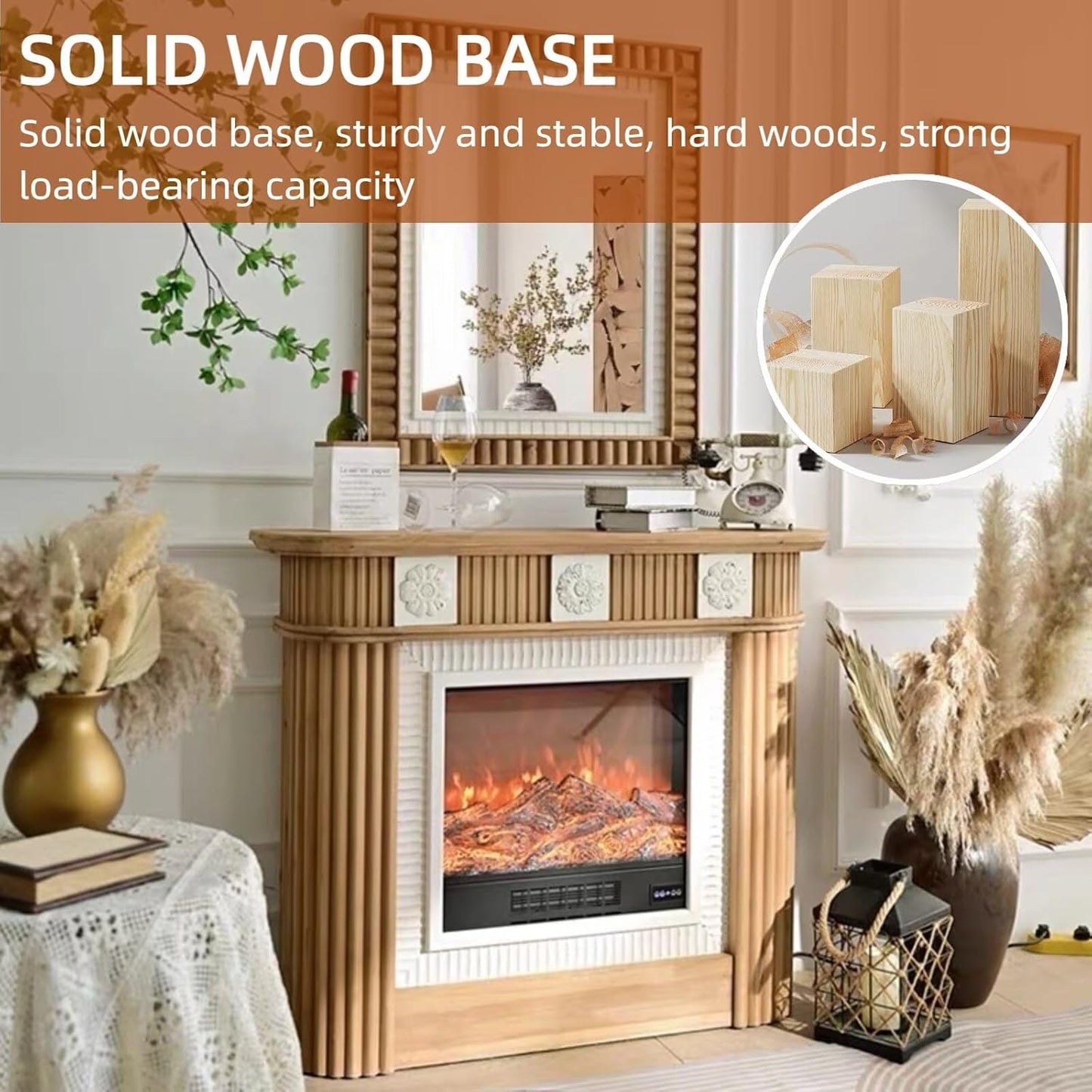 Aihm-Lon Brown Electric Fireplace Retro 3D Relief 47”