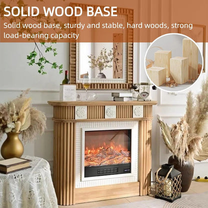 Aihm-Lon Brown Electric Fireplace Retro 3D Relief 47”