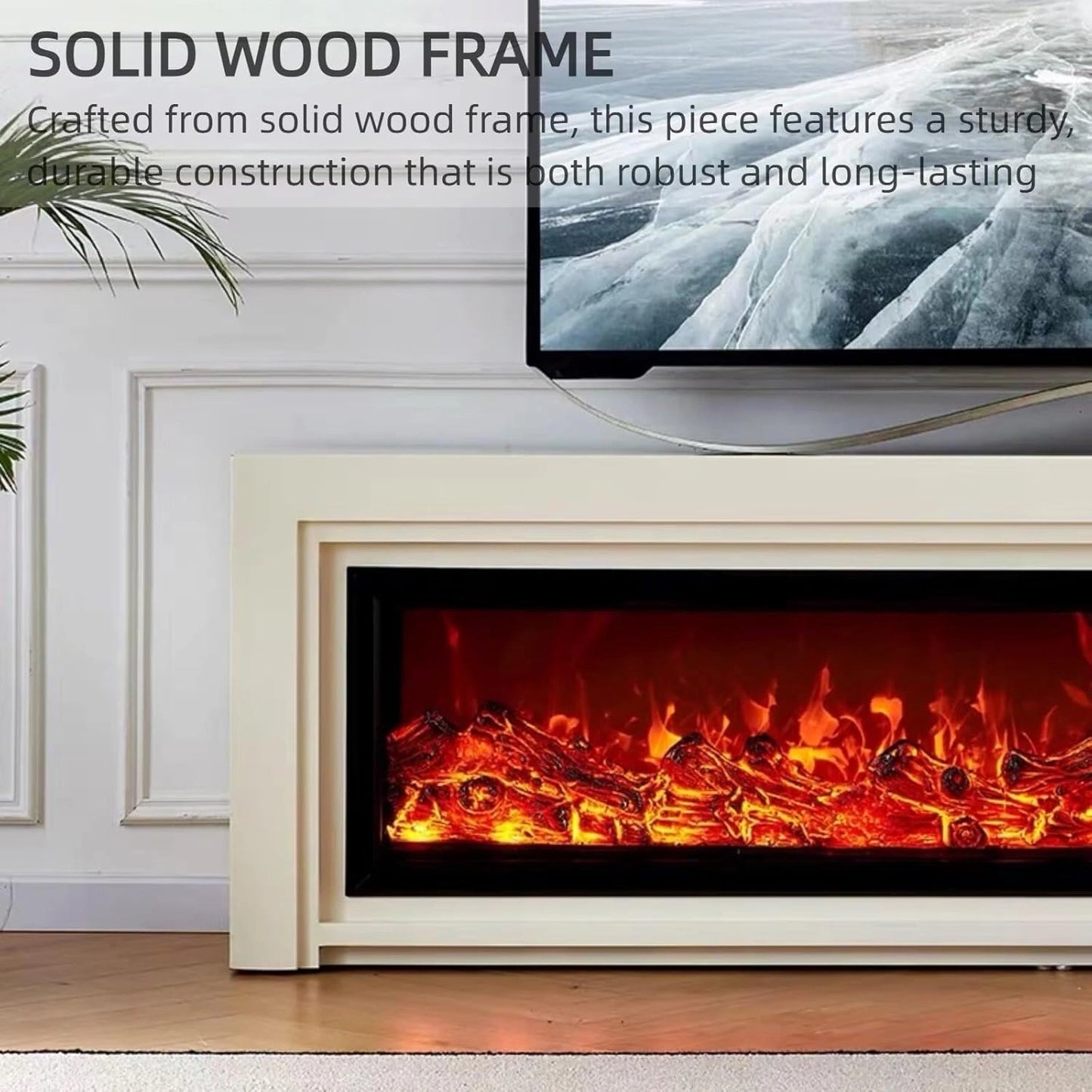 Aihm-Lon Electric Fireplace Includes White Modern Layered Line Design 63”-79”