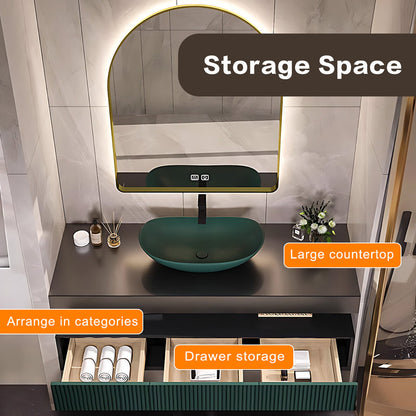 36"- 68" Modern Mounted Bathroom Vanity Set with Single Green Sink And Oval Mirror