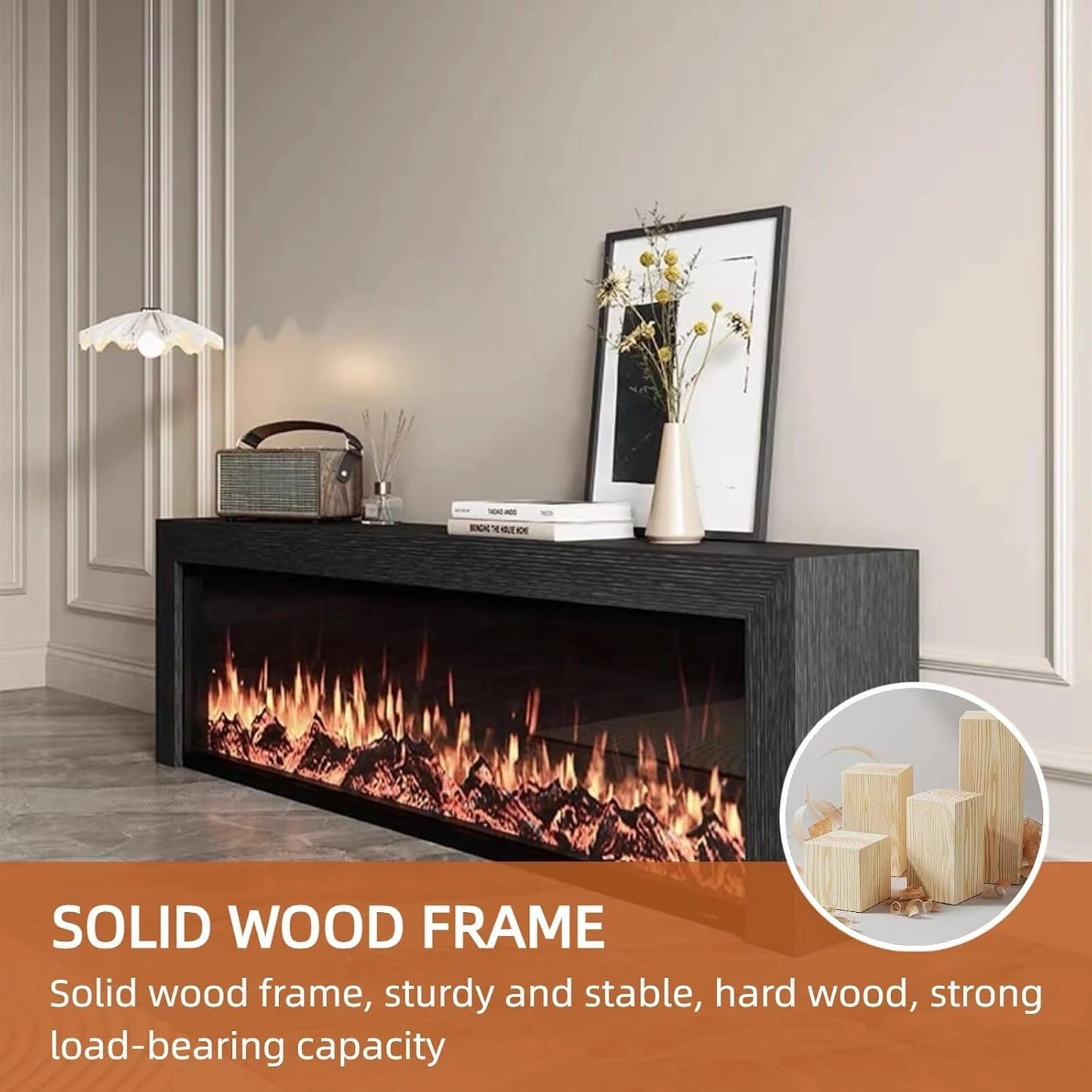 Aihm-Lon Modern Electric Fireplace Includes Wood Grain with Decorative Flame 79”