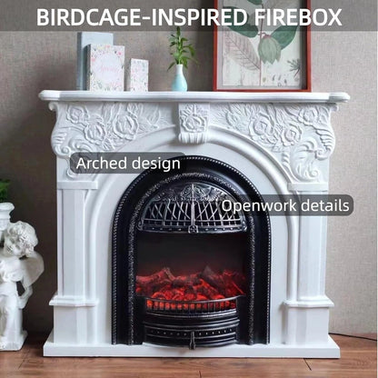 Aihm-Lon Vintage Electric Fireplace with Real Flame Insert and White Carved 47”