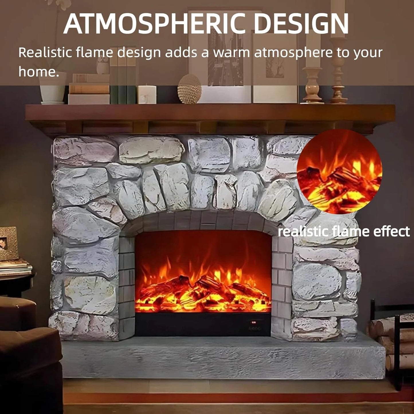 Aihm-Lon Electric Fireplace Includes Decorative Flame Display 51”-59”