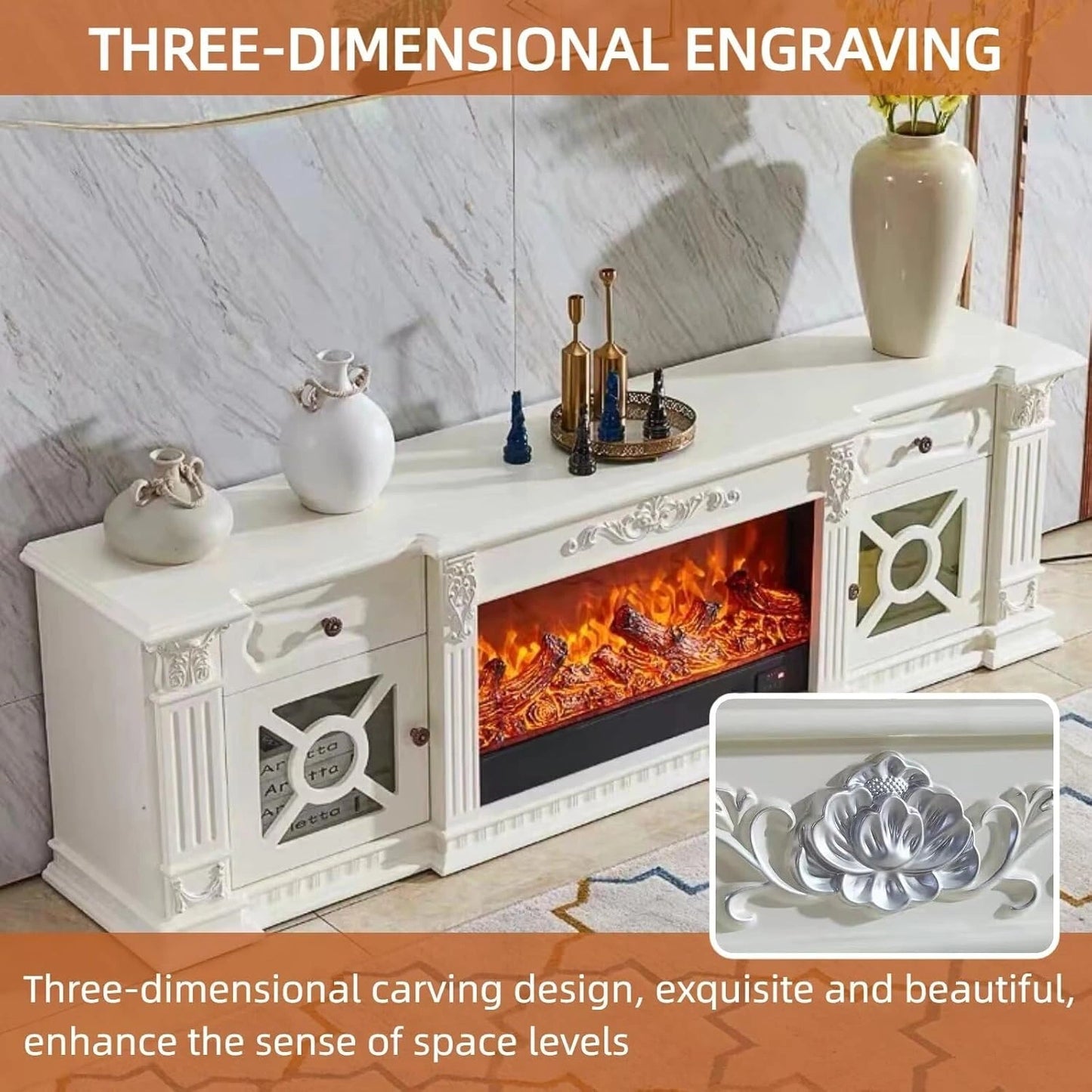 Aihm-Lon Electric Fireplace Geometric Hollowed-out Design 79”