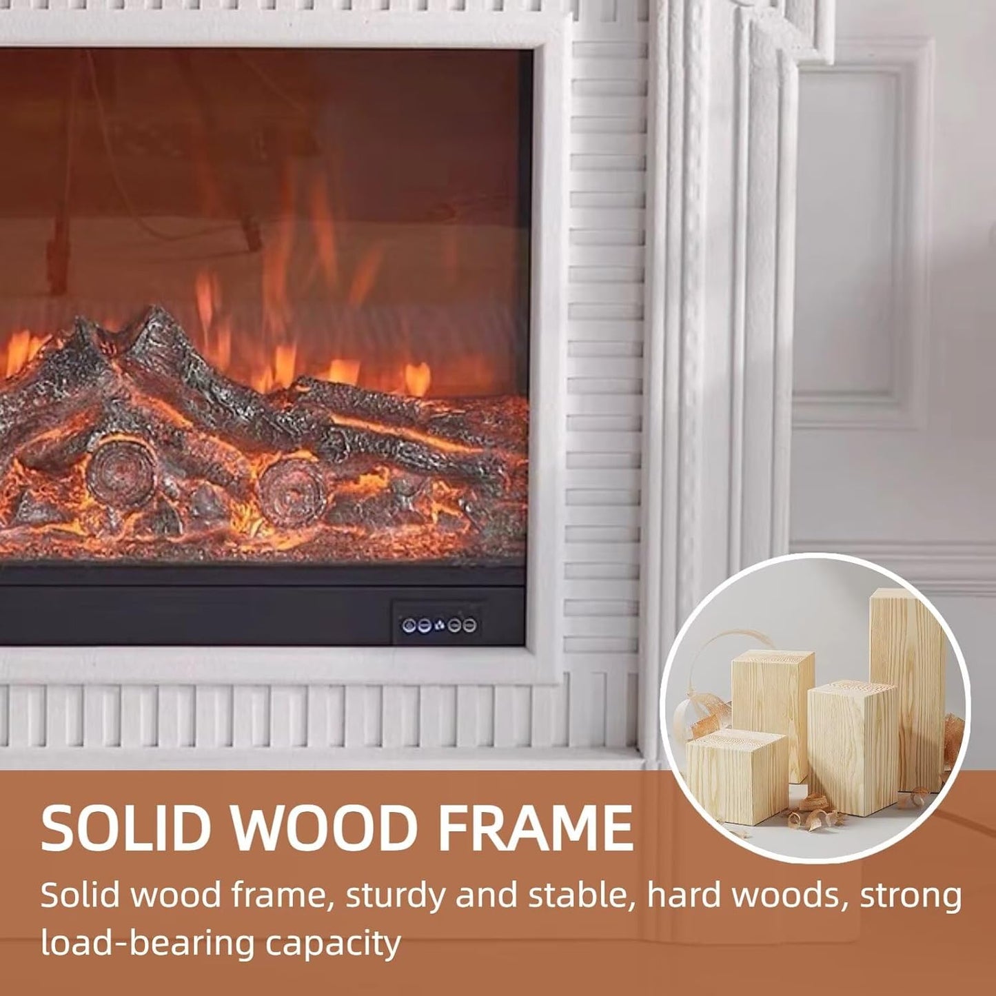 Aihm-Lon White Indoor Electric Fireplace with Retro Engraving 49”