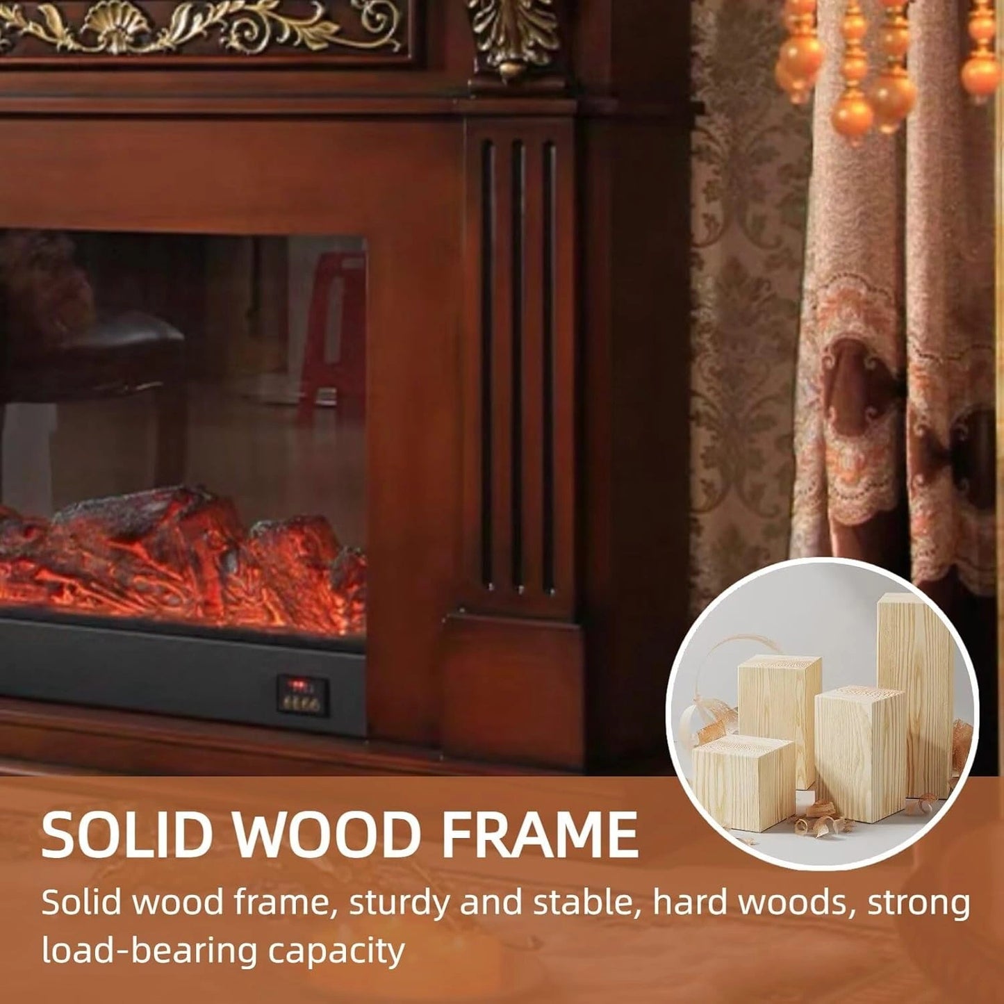 Aihm-Lon Indoor Electric Fireplace Includes Realistic Flame and 3D Carving 59”