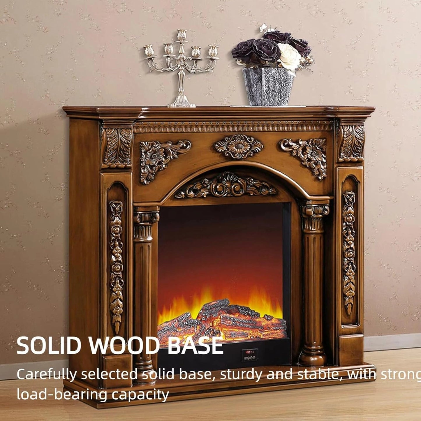 Aihm-Lon Vintage Electric Fireplace Includes Brown Vintage Double Columns 47”