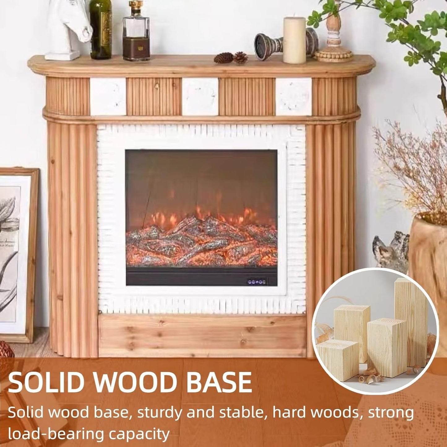 Aihm-Lon Brown Retro Electric Fireplace with Natural Texture 47”