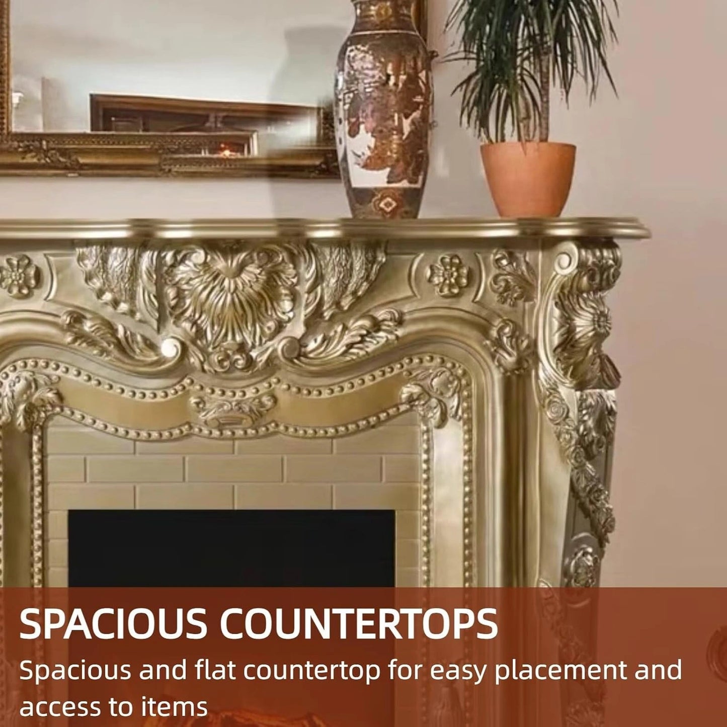 Aihm-Lon Exquisite Electric Fireplace Gold Luxury Countertop Archway 59”