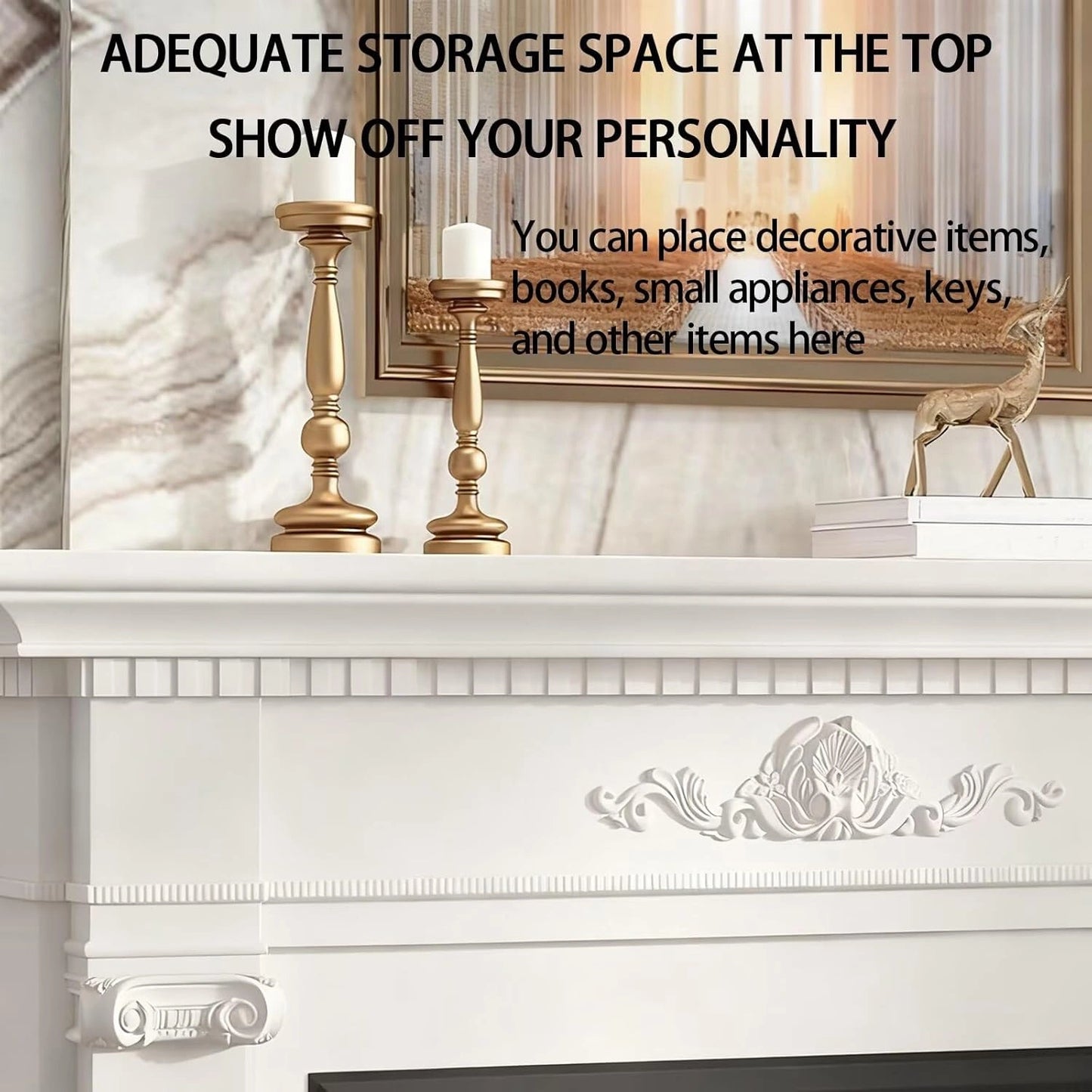 Aihm-Lon Elegant Electric Fireplace Includes White Modern Carvings 47”-71”