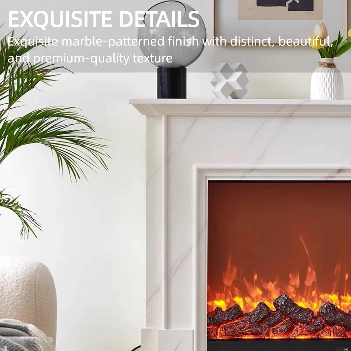 Aihm-Lon Electric Fireplace Includes White Marble Pattern Design 47”