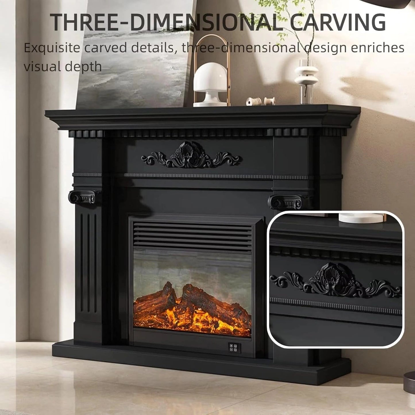 Aihm-Lon Freestanding Electric Fireplace Includes Black Modern Carvings 47” - 71”